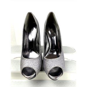 Jacqueline Ferrar Women's Size 9.5 Silver Glitter 4"3/4 High-Heel Open Toe